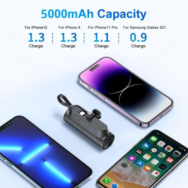 Mini Capsule 5000Mah Power Bank – 18W PD Fast-Charge USB-C Portable Charger with Foldable Stand & Built-In Flashlight, Dual Input, Universal Ios & Android Compatibility