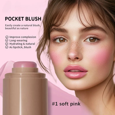 3In1 Cheek Lip Tinted Moistured Blush Stick Waterproof Easy Color Rouge Silky Smooth Blusher Cream Matte Contour Makeup