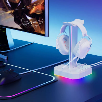 Headphone Holder RGB Backlight Head Mounted Headphone Stand Rack Space Saving Desktop Organizer Vertical Bracket Hanger