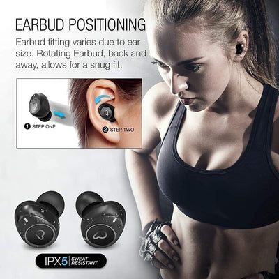 True Wireless Earbuds with Immersive Sound, Bluetooth 5.0 Earphones In-Ear with Charging Case Easy-Pairing Stereo Calls/Built-In Microphones/Ipx5 Sweatproof/Pumping Bass for Sports,Workout,Gym