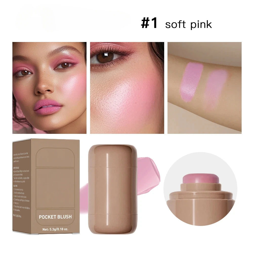 3In1 Cheek Lip Tinted Moistured Blush Stick Waterproof Easy Color Rouge Silky Smooth Blusher Cream Matte Contour Makeup