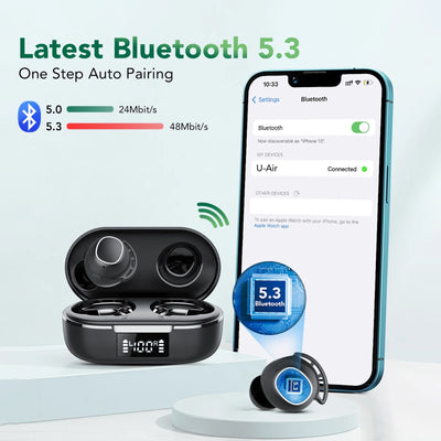 Wireless Ear Buds with 60 Hours Playtime, in Ear Headphones IPX8 Waterproof Bluetooth V5.3 Stereo Earphones, Hybrid Active Noise Cancelling Immersive Sound Premium Deep Bass Headset