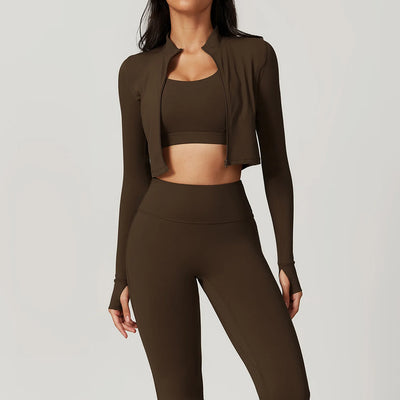 3PCS Yoga Set Women'S Gym Clothes Sportswear Yoga Suits Zipper Long Sleeve Push up Bra High Waist Leggings Sexy Sports Sets