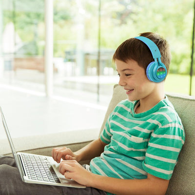 WT-7S Kids Bluetooth Headphones, LED Light up Wireless Foldable Stereo Headset with Microphone and Volume Control for Pc/Tablet/Tv/Travel (Blue)
