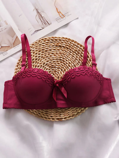 1PC  Women Simple Solid Underwear Female Push up Bra with Steel Ring S-XL Lady Everyday Brassiere with Pretty Bow S-XL