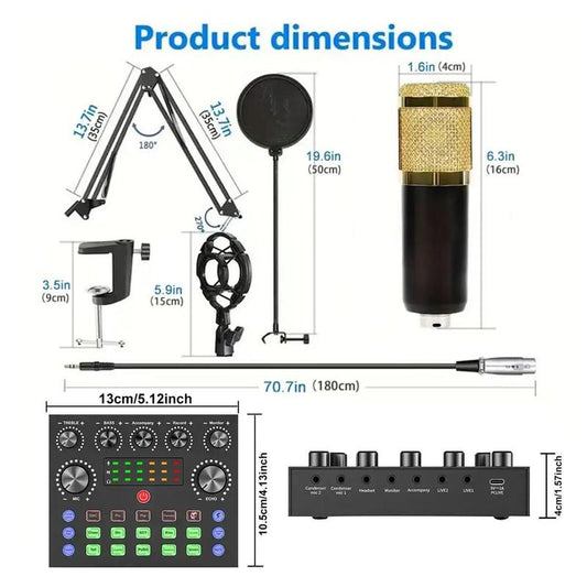 Podcast Equipment Kit, Audio Interface & All-In-One Live Sound Control Device, Ideal for Recording, Gaming, Singing, Broadcasting, Live Streaming