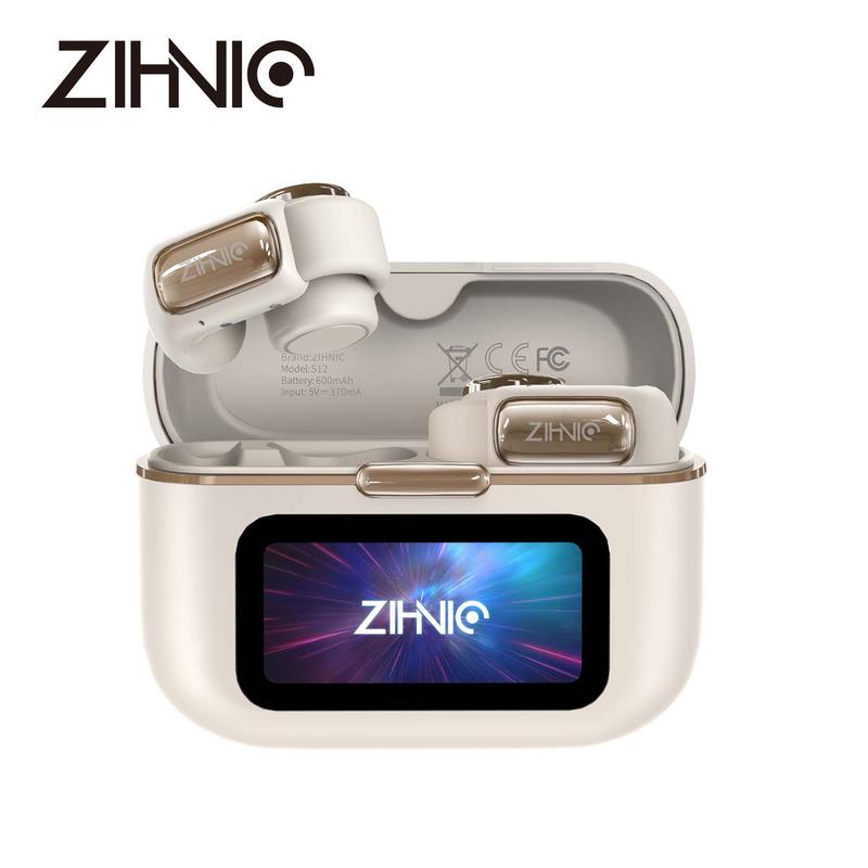 ZIHNIC S12 Open Earbuds Wireless Headphones LED Lights Touchscreenlight-Weight Earbuds Built-In Microphone Power Digital Display Stable Fit Fast Charge 36 Hours Playtime Fast Pair Clear Sound Sweatproof Charging Case Android/Ios
