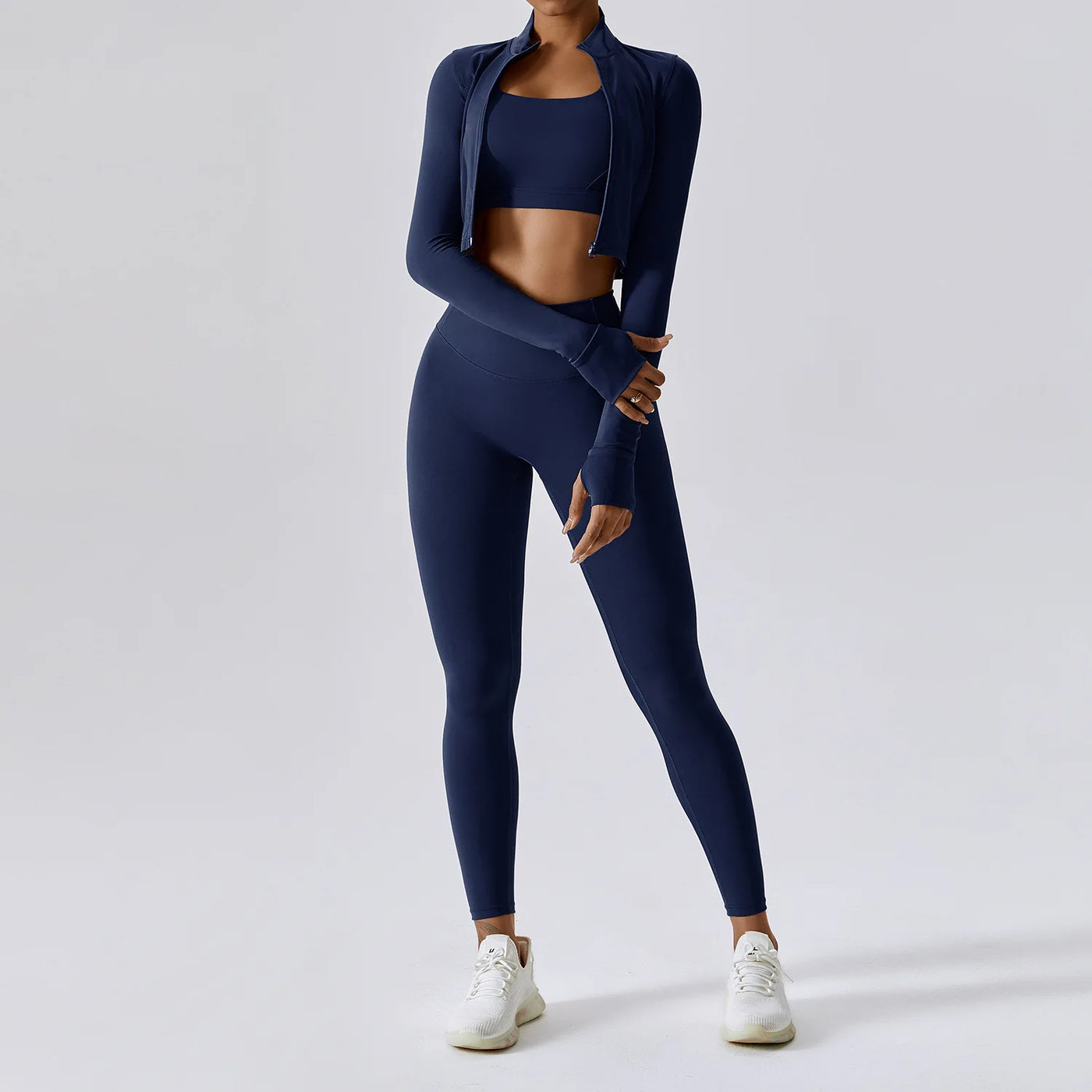 3PCS Yoga Set Women'S Gym Clothes Sportswear Yoga Suits Zipper Long Sleeve Push up Bra High Waist Leggings Sexy Sports Sets