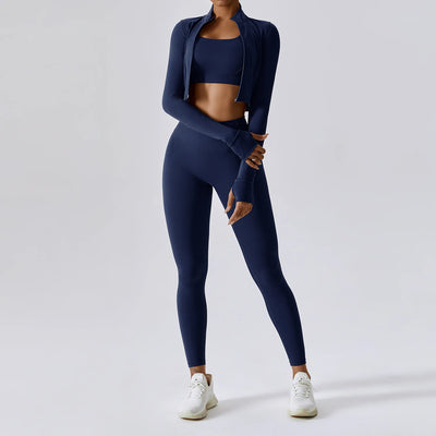 3PCS Yoga Set Women'S Gym Clothes Sportswear Yoga Suits Zipper Long Sleeve Push up Bra High Waist Leggings Sexy Sports Sets
