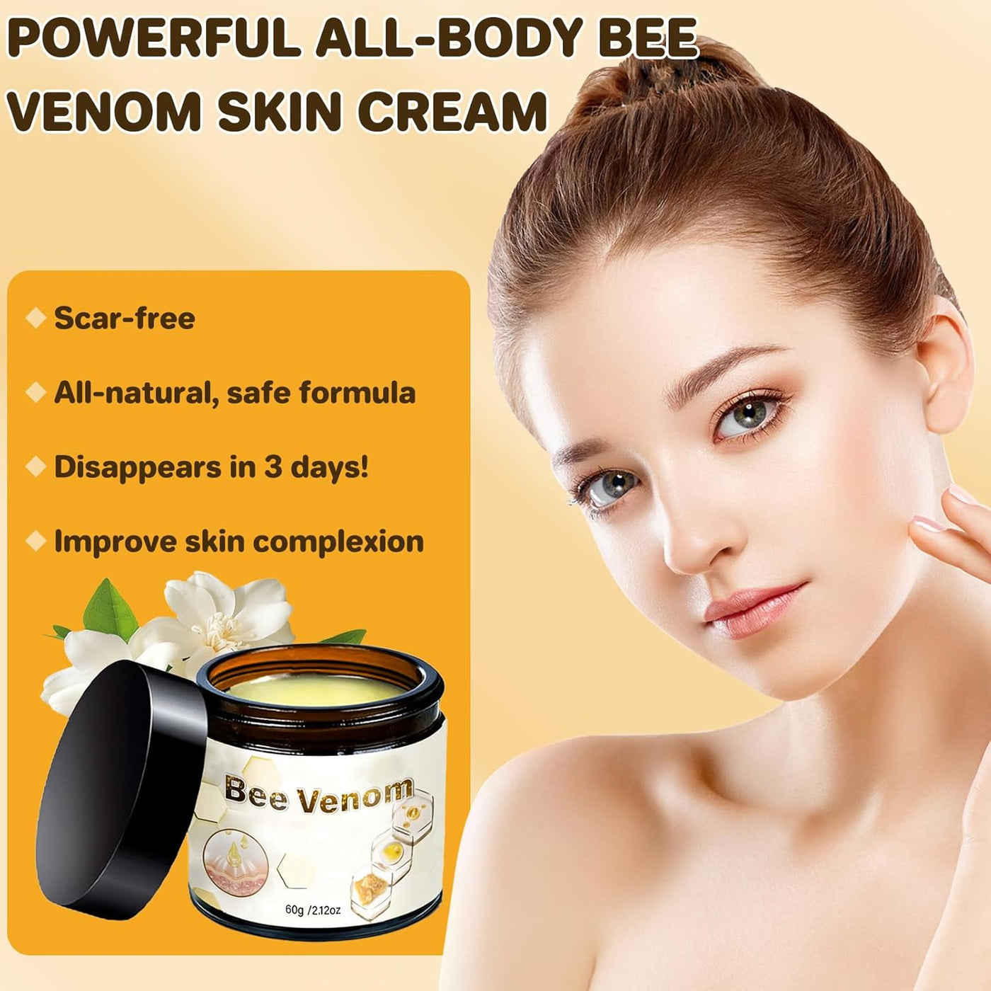 2Pcs Powerful All-Body Skin 𝐓𝐫𝐞𝐚𝐭𝐦𝐞𝐧𝐭 Cream, Advanced Bee Venom Skin 𝐓𝐫𝐞𝐚𝐭𝐦𝐞𝐧𝐭 Cream, Bee Venom Skin 𝐓𝐡𝐞𝐫𝐚𝐩𝐲 Cream, Natural Anti-Wrinkle Repair Cream for All Skin Types