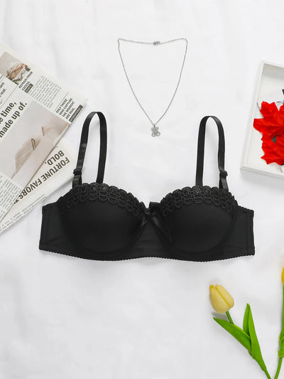 1PC  Women Simple Solid Underwear Female Push up Bra with Steel Ring S-XL Lady Everyday Brassiere with Pretty Bow S-XL