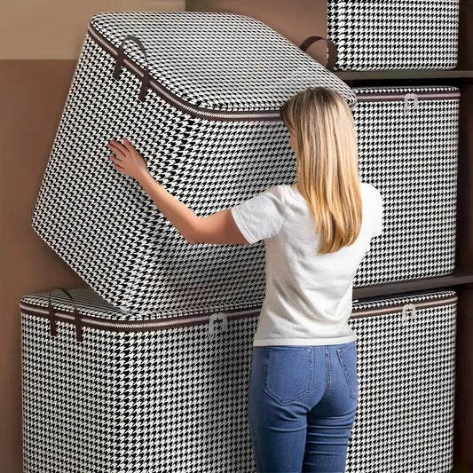 Extra-Large 47.55Gal Thousandbird Checkered Pattern Thickenedstorage Container Largecapacity Clothes Quilt Storagebucket Dust Andmoisture Resistant Bagsdouble Zipper Storage Bags with Handles, Homebedroom, Travel Storagebaskets