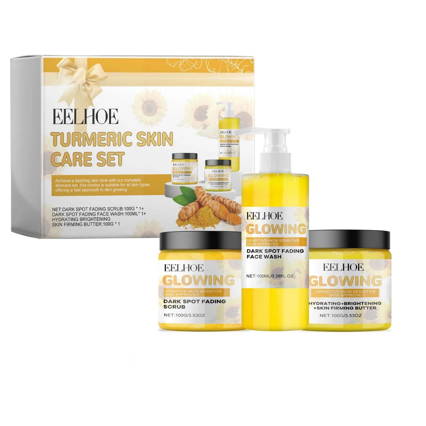 Turmeric Face Skin Care Set Temeric Cream Cleaning Face Wash Oil Control Nourishing Skin Exfolianting Cream Face Purifying Cream