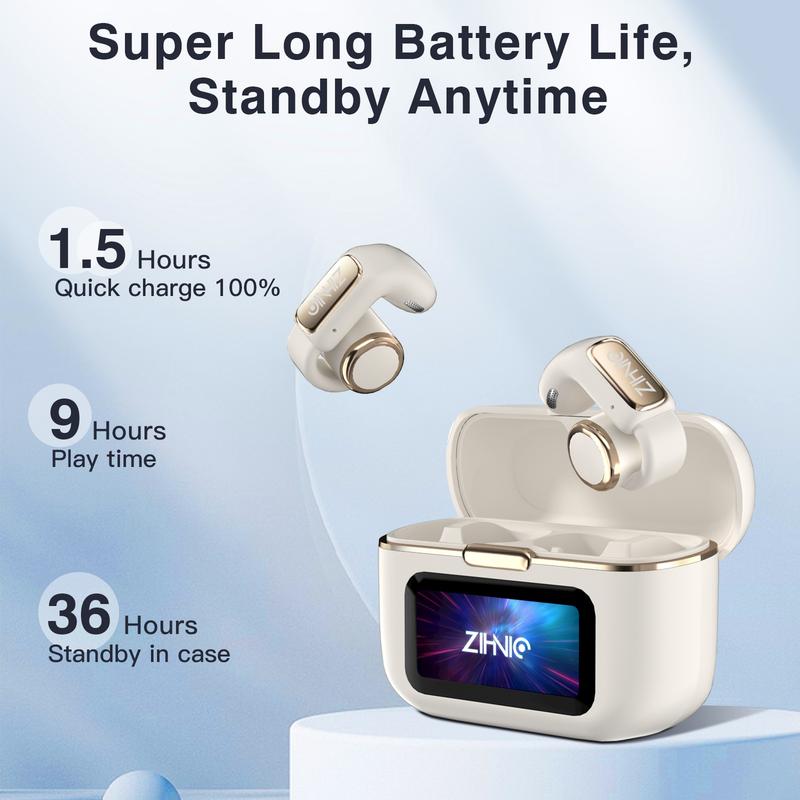 ZIHNIC S12 Open Earbuds Wireless Headphones LED Lights Touchscreenlight-Weight Earbuds Built-In Microphone Power Digital Display Stable Fit Fast Charge 36 Hours Playtime Fast Pair Clear Sound Sweatproof Charging Case Android/Ios