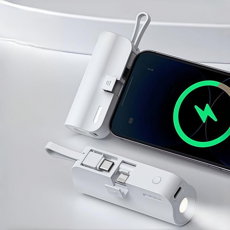 Mini Capsule 5000Mah Power Bank – 18W PD Fast-Charge USB-C Portable Charger with Foldable Stand & Built-In Flashlight, Dual Input, Universal Ios & Android Compatibility