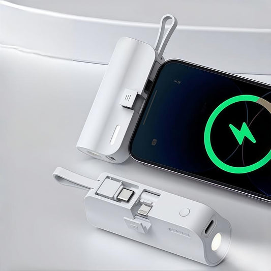 Mini Capsule 5000Mah Power Bank – 18W PD Fast-Charge USB-C Portable Charger with Foldable Stand & Built-In Flashlight, Dual Input, Universal Ios & Android Compatibility