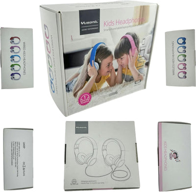 Kids Headphones with Cord, Toddler Headphones with Sharing Function, 85Db/93Db Safe Volume Limit, for Toddler Children Baby Boys Girls On-Line Study, School, Travel Use (Pink)