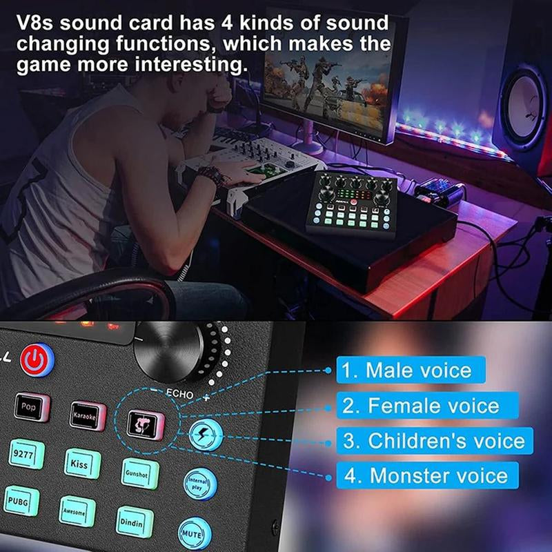 Podcast Equipment Kit, Audio Interface & All-In-One Live Sound Control Device, Ideal for Recording, Gaming, Singing, Broadcasting, Live Streaming