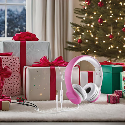 Kids Headphones with Cord, Toddler Headphones with Sharing Function, 85Db/93Db Safe Volume Limit, for Toddler Children Baby Boys Girls On-Line Study, School, Travel Use (Pink)