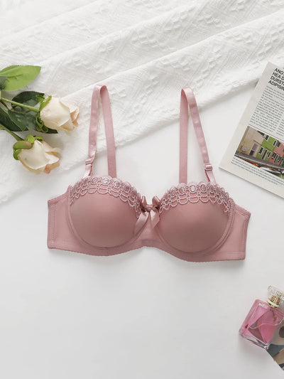 1PC  Women Simple Solid Underwear Female Push up Bra with Steel Ring S-XL Lady Everyday Brassiere with Pretty Bow S-XL