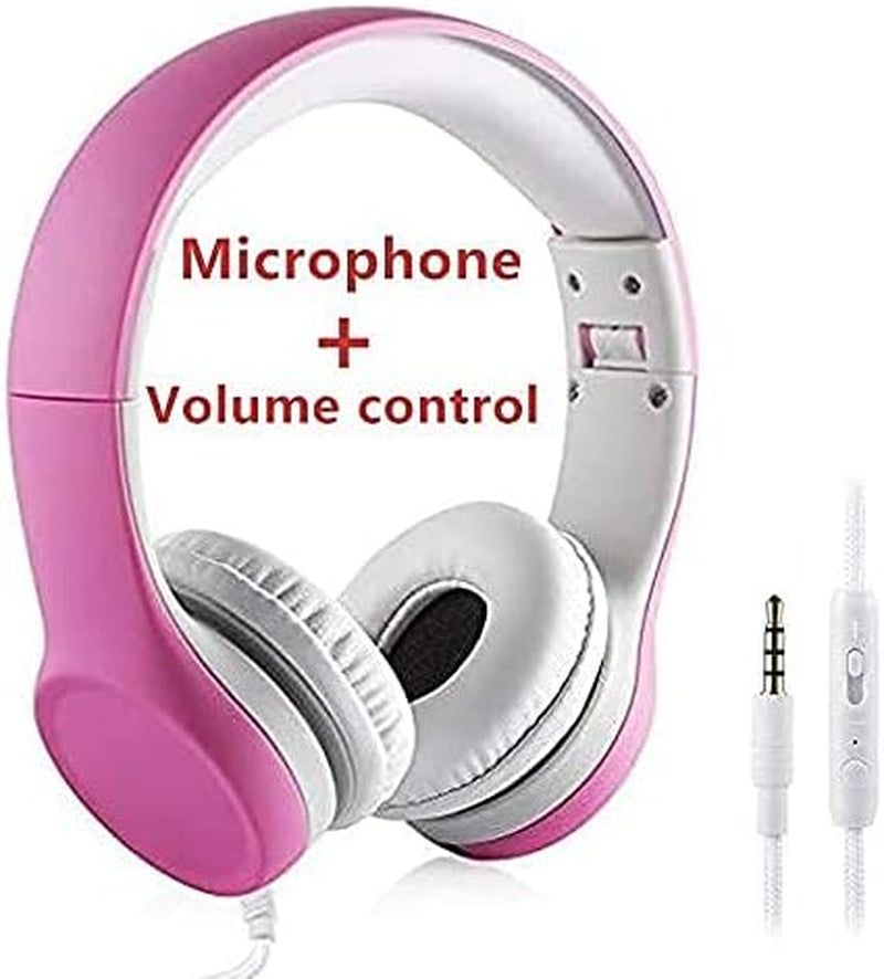 Kids Headphones with Cord, Toddler Headphones with Sharing Function, 85Db/93Db Safe Volume Limit, for Toddler Children Baby Boys Girls On-Line Study, School, Travel Use (Pink)