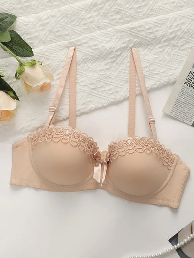 1PC  Women Simple Solid Underwear Female Push up Bra with Steel Ring S-XL Lady Everyday Brassiere with Pretty Bow S-XL