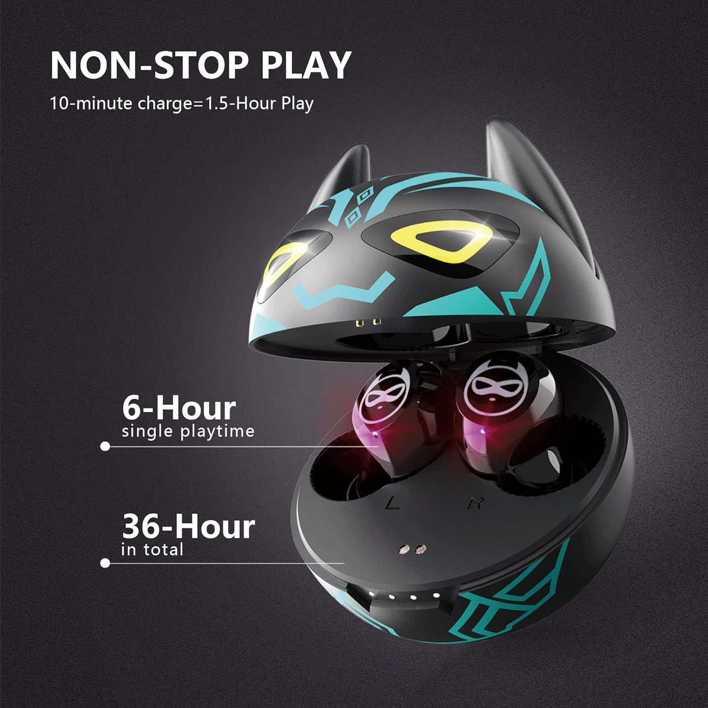 Gaming Earbuds Kids Bluetooth Earbud 5.3 In-Ear Headphones with Mic 36H Playtime IPX6 Waterproof Touch Control Hifi Stereo LED Display Kids Wireless Ear Buds