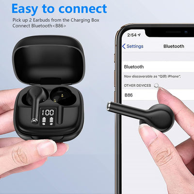 Wireless Earbuds, Bluetooth 5.1 In-Ear Headphones Stereo Sound, Wireless Earbuds with Charging Case IPX6 Waterproof,Bluetooth Earbuds with Mic Touch Control LED Display for Iphone and Android (Black)