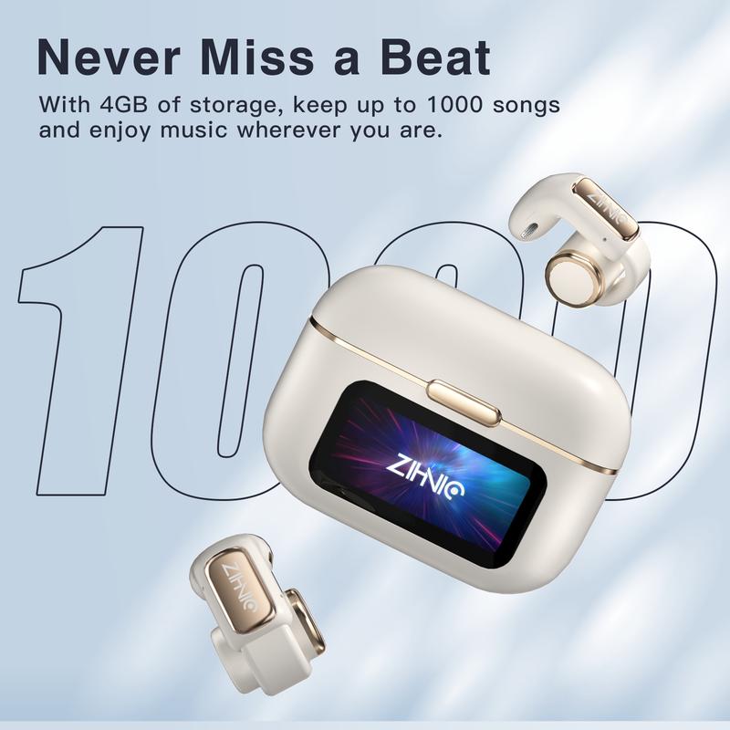 ZIHNIC S12 Open Earbuds Wireless Headphones LED Lights Touchscreenlight-Weight Earbuds Built-In Microphone Power Digital Display Stable Fit Fast Charge 36 Hours Playtime Fast Pair Clear Sound Sweatproof Charging Case Android/Ios