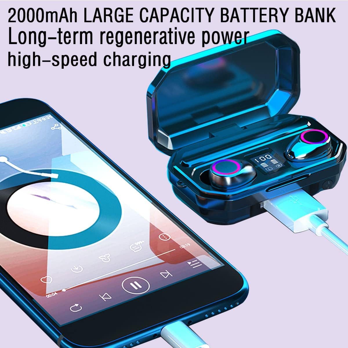 Wireless Earbuds with Charging Case Built-In Microphone Stereo Sound In-Ear Bluetooth Headphones Premium Deep Bass Headset, Black