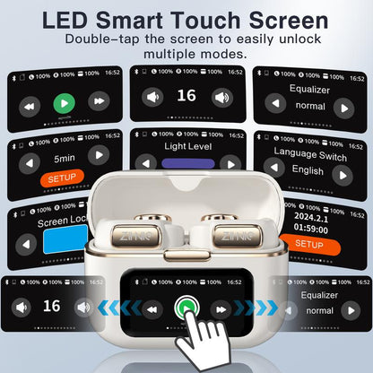 ZIHNIC S12 Open Earbuds Wireless Headphones LED Lights Touchscreenlight-Weight Earbuds Built-In Microphone Power Digital Display Stable Fit Fast Charge 36 Hours Playtime Fast Pair Clear Sound Sweatproof Charging Case Android/Ios