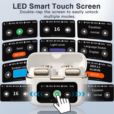 ZIHNIC S12 Open Earbuds Wireless Headphones LED Lights Touchscreenlight-Weight Earbuds Built-In Microphone Power Digital Display Stable Fit Fast Charge 36 Hours Playtime Fast Pair Clear Sound Sweatproof Charging Case Android/Ios