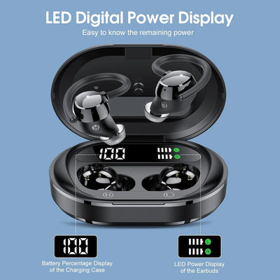 Ultralight Bluetooth Headphones Wireless Earbuds 125Hrs Sport Earphones with LED Display, Noise Cancelling Headphones with Earhooks Built-In Mic, IPX7 Waterproof Headset for Workout, Black