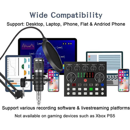 Podcast Equipment Kit, Audio Interface & All-In-One Live Sound Control Device, Ideal for Recording, Gaming, Singing, Broadcasting, Live Streaming
