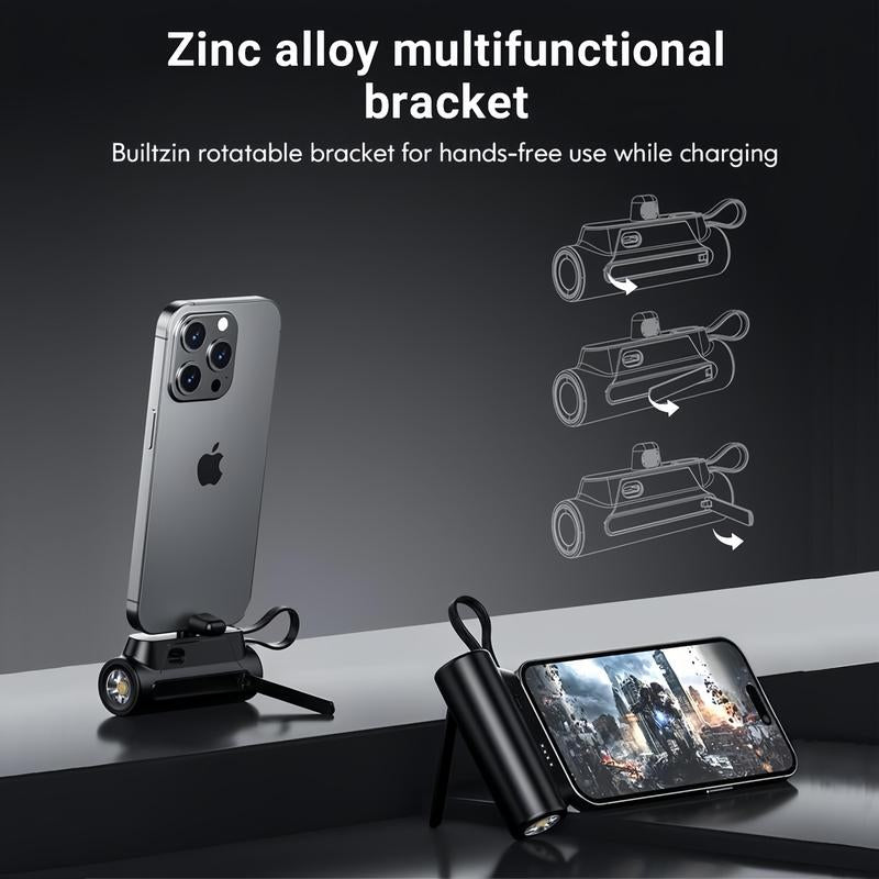 Mini Capsule 5000Mah Power Bank – 18W PD Fast-Charge USB-C Portable Charger with Foldable Stand & Built-In Flashlight, Dual Input, Universal Ios & Android Compatibility