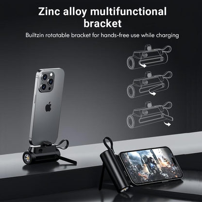 Mini Capsule 5000Mah Power Bank – 18W PD Fast-Charge USB-C Portable Charger with Foldable Stand & Built-In Flashlight, Dual Input, Universal Ios & Android Compatibility