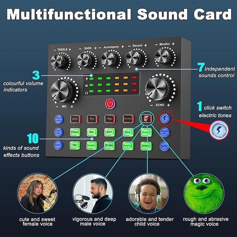 Podcast Equipment Kit, Audio Interface & All-In-One Live Sound Control Device, Ideal for Recording, Gaming, Singing, Broadcasting, Live Streaming