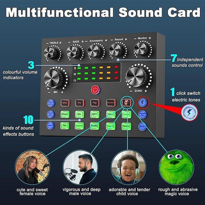 Podcast Equipment Kit, Audio Interface & All-In-One Live Sound Control Device, Ideal for Recording, Gaming, Singing, Broadcasting, Live Streaming