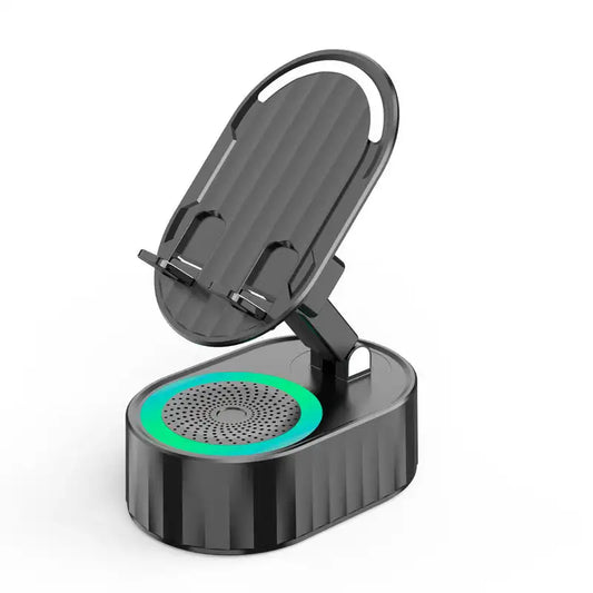 5 In1 Wireless Induction Bluetooth Speaker Phone Stand Cellphone Charger Power Bank Atmosphere Light Tablet Holder Bracket Black