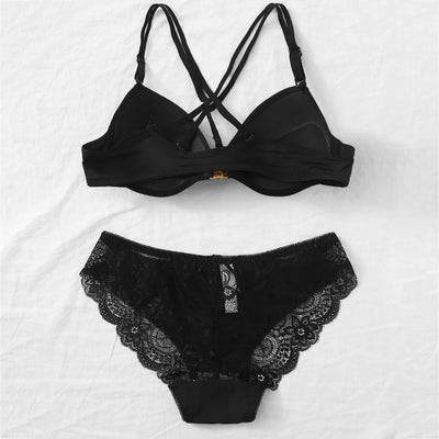Sexy Lingerie for Lady Underwear with Steel Ring B Cup Push up Bra Intimate Tops Cross Strap Female Brassire Lace Panty