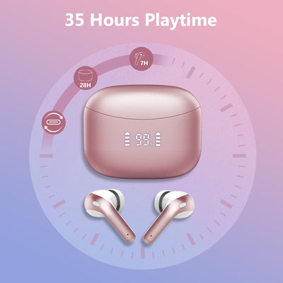 Wireless Earbuds Bluetooth Earbuds with Charging Case 35 Hours Playtime IPX7 Waterproof Headphones with Mic Pink
