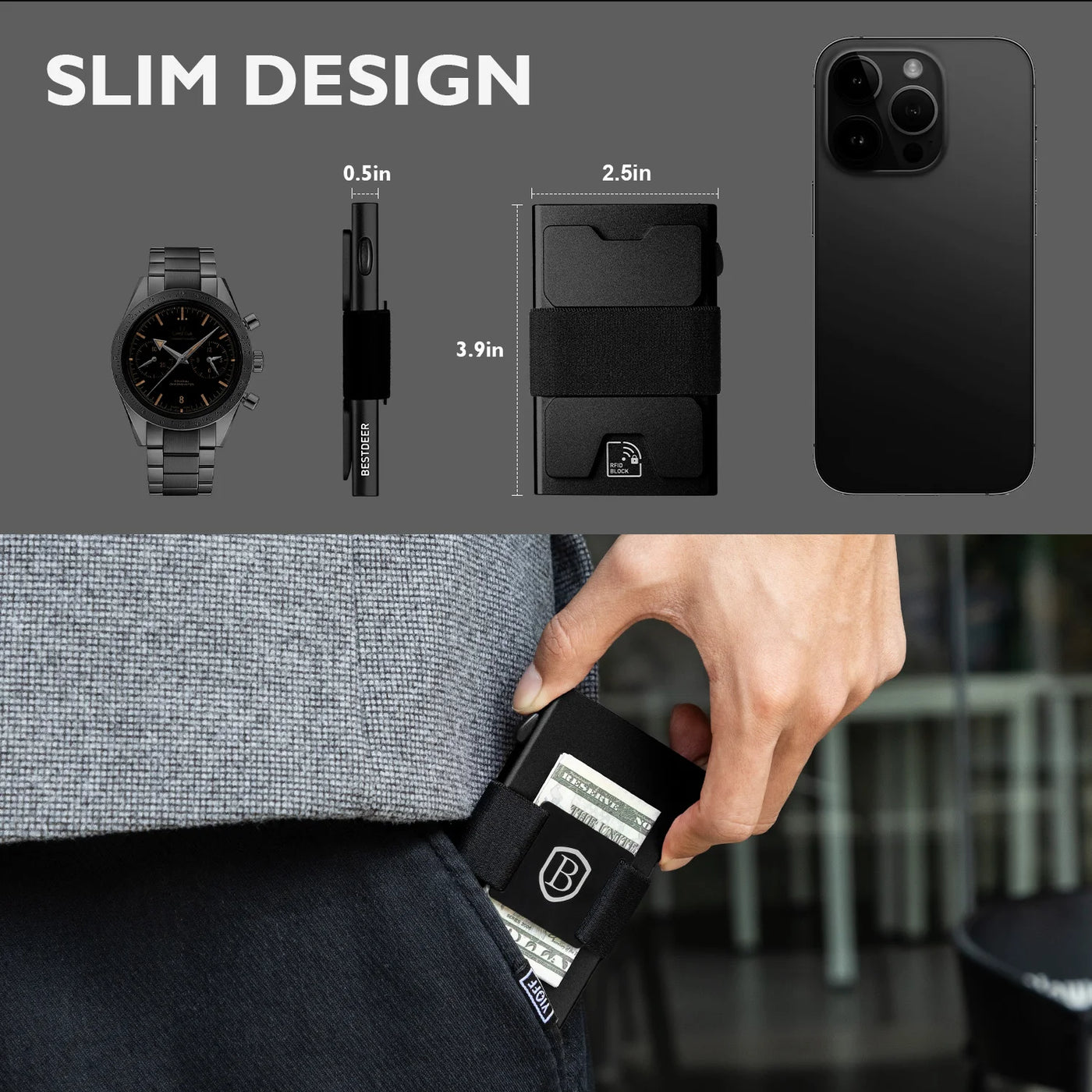 IWANTIT Slim Pop Up Wallet, Minimalist Credit Card Holder For Men And Women RFID Blocking Mini Metal Case Holiday Gift Fallow