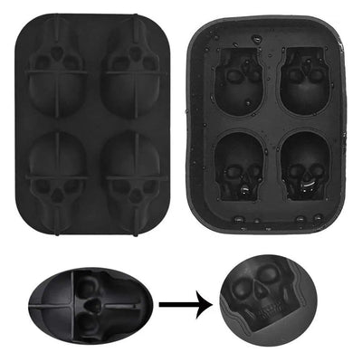 LMETJMA 3D Skull Ice Cube Tray With Funnel Silicone Flexible 4 Cavity Ice Maker Molds Ice Cube Maker Ice Cream Tools KC0294