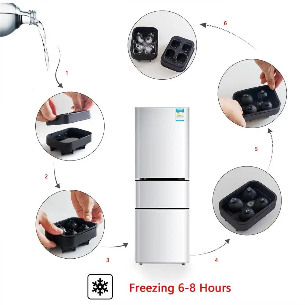 LMETJMA 3D Skull Ice Cube Tray With Funnel Silicone Flexible 4 Cavity Ice Maker Molds Ice Cube Maker Ice Cream Tools KC0294