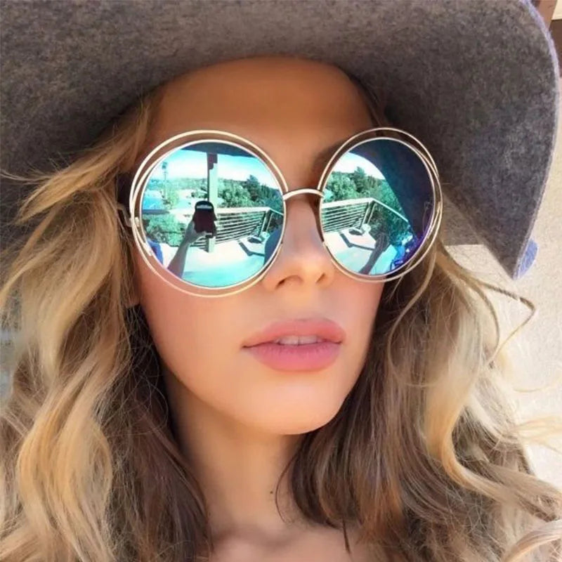 Round Sunglasses Women Retro Mirror Sun Shades For Women Luxury Brown Lens Women's Sunglasses Oversized Vintage Glasses Oculos