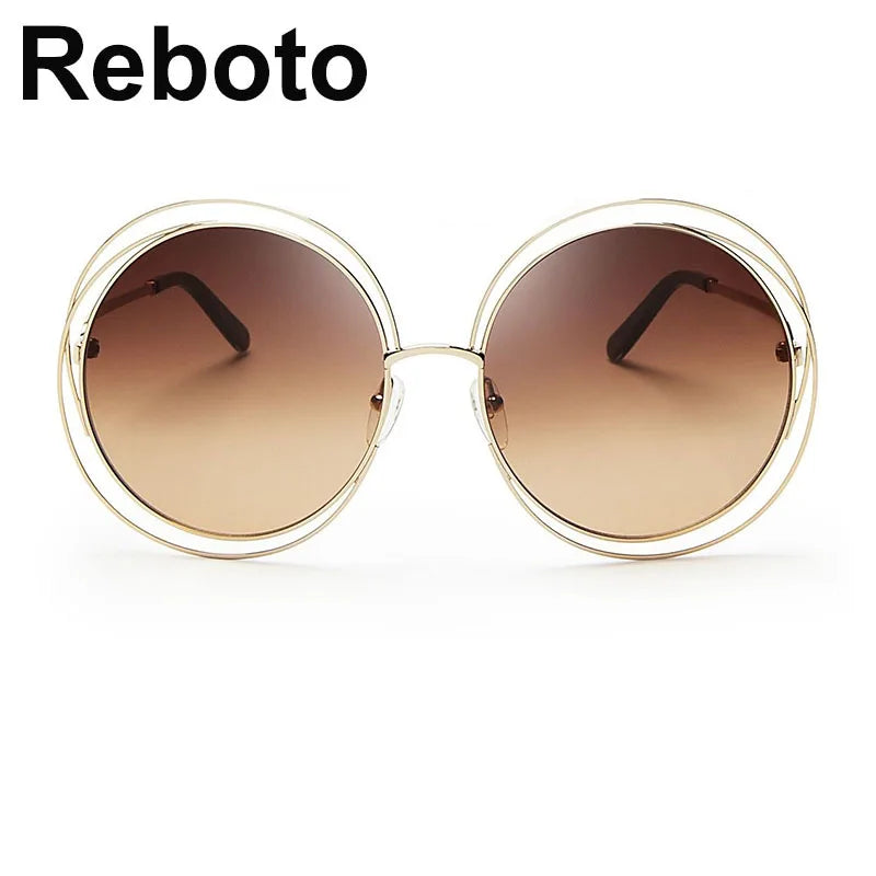 Round Sunglasses Women Retro Mirror Sun Shades For Women Luxury Brown Lens Women's Sunglasses Oversized Vintage Glasses Oculos