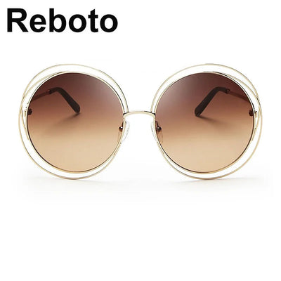 Round Sunglasses Women Retro Mirror Sun Shades For Women Luxury Brown Lens Women's Sunglasses Oversized Vintage Glasses Oculos