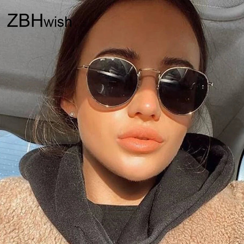 Classic Round Sunglasses Woman Fashion Brand Designer Metal Mirror Sun Glasses Retro Small Frame Oval Lunette Soleil Femme