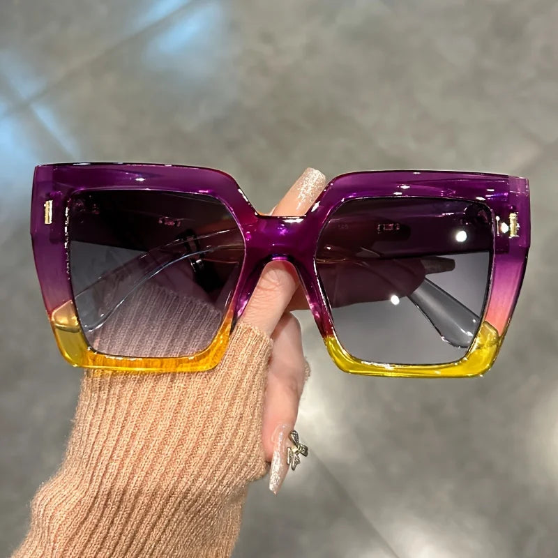Gradient Fashion Sunglasses Large Square Rectangle Frame Anti-Reflective Lens Sport Eyewear Summer Beach Party Accessory