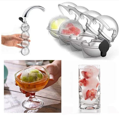 Plastic Ice Maker Transparent Mold 4 Hole Ice Round Makers Bar Ware Ice Box Round Ice Hockey Ball Ice Large Ice Mould Maker Tool